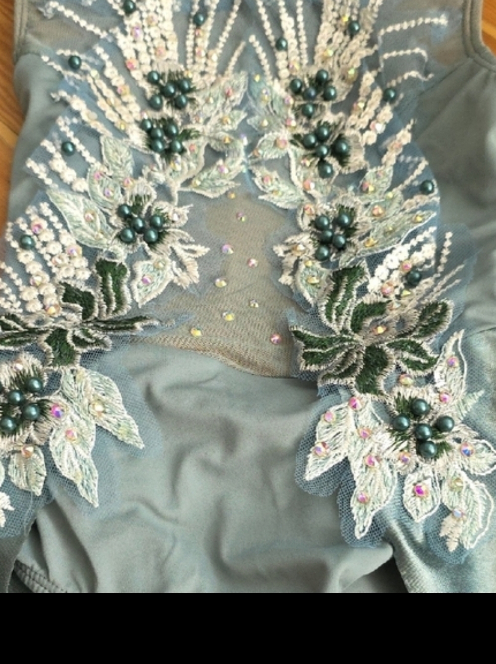 Elegant Blue Embellished Bodysuit For DANCE COMPETITION